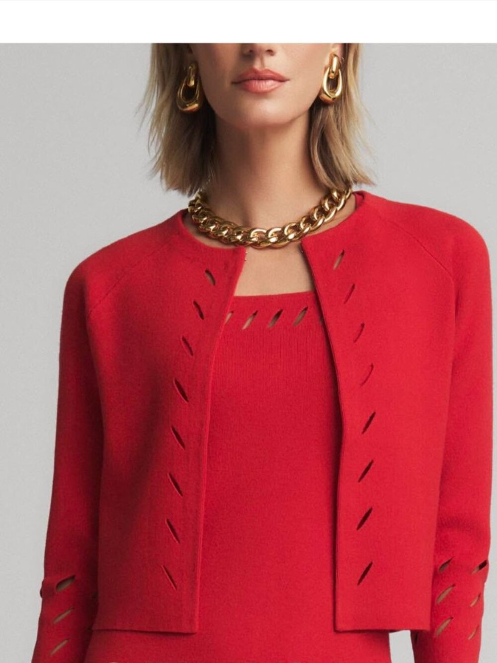 ST JOHN Cutout Detail Knit Jacket In Red (Never worn)